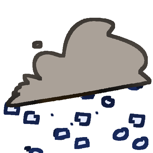 a grey cumulus-style cloud with hailstones coming from it.